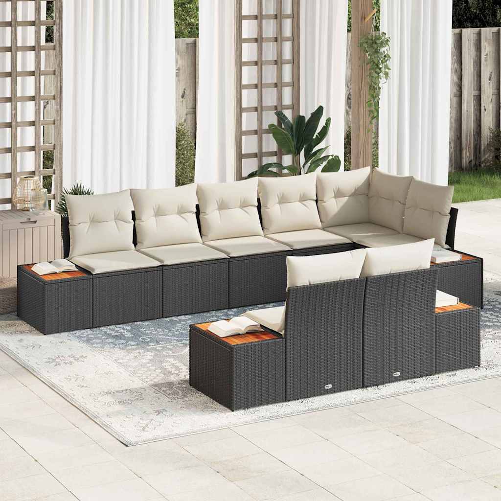vidaXL Garten-Sofa-Set mit Kissen 8 pcs Schwarz und Creme Poly Rattan
