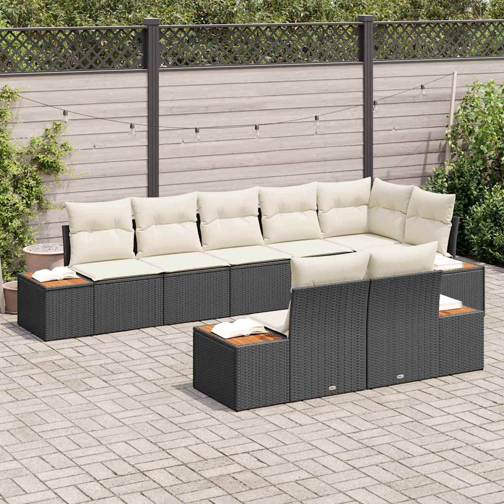 vidaXL Garten-Sofa-Set mit Kissen 8 pcs Schwarz und Creme Poly Rattan