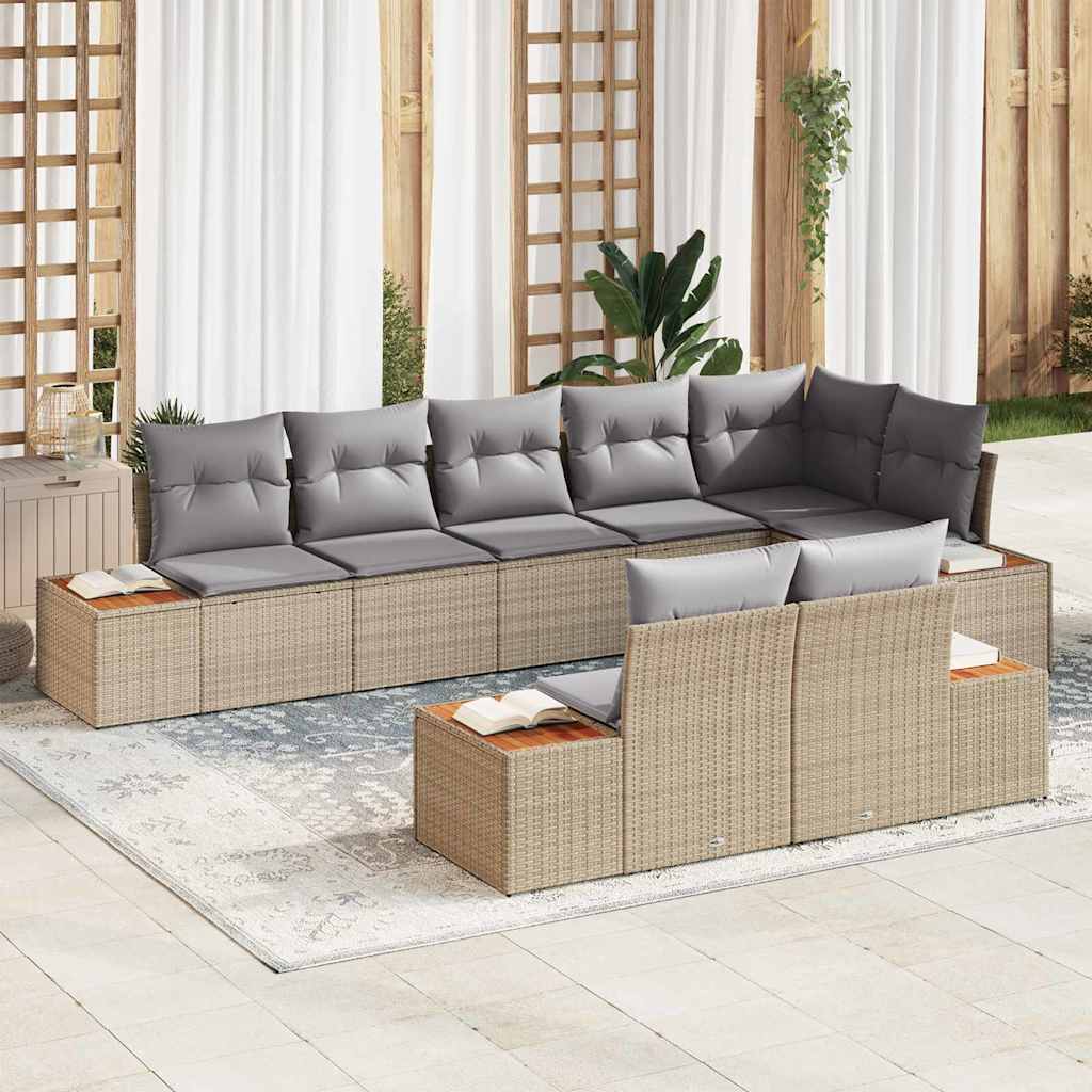 vidaXL Garten-Sofa-Set mit Kissen 8 pcs Schwarz und Creme Poly Rattan