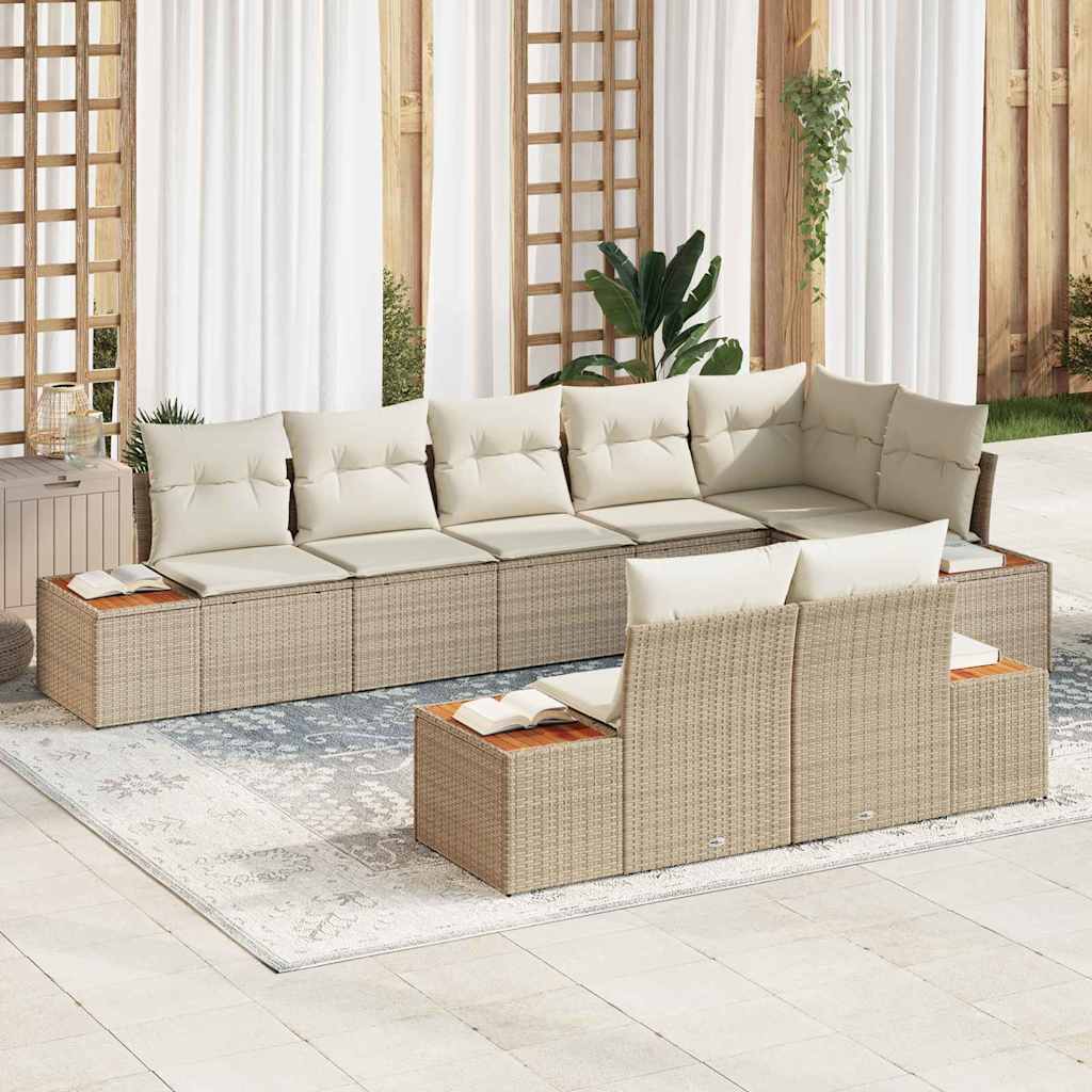vidaXL Garten-Sofa-Set mit Kissen 8 pcs Schwarz und Creme Poly Rattan