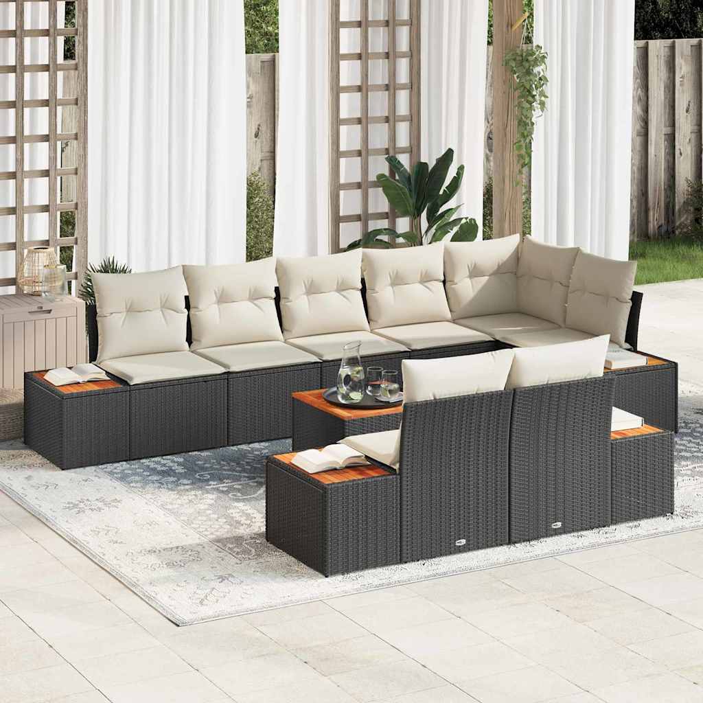 vidaXL Garten-Sofa-Set mit Kissen 8 pcs Schwarz und Creme Poly Rattan