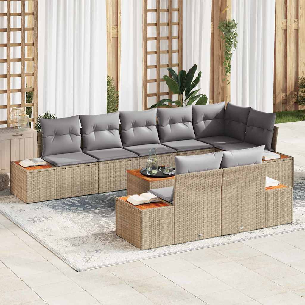 vidaXL Garten-Sofa-Set mit Kissen 8 pcs Schwarz und Creme Poly Rattan
