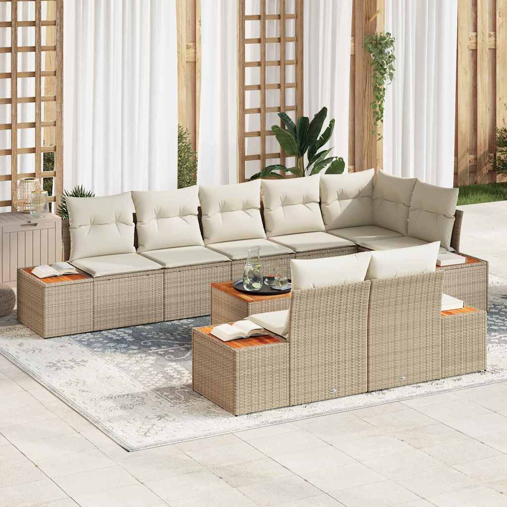 vidaXL Garten-Sofa-Set mit Kissen 8 pcs Schwarz und Creme Poly Rattan