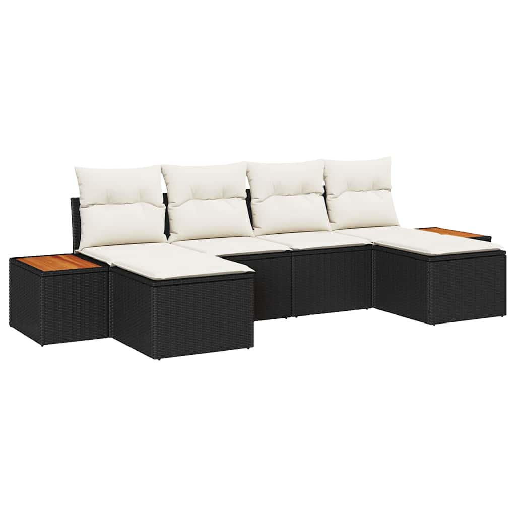 vidaXL Gartensofa-set mit Kissen 6 pcs Schwarz und Creme Poly Rattan