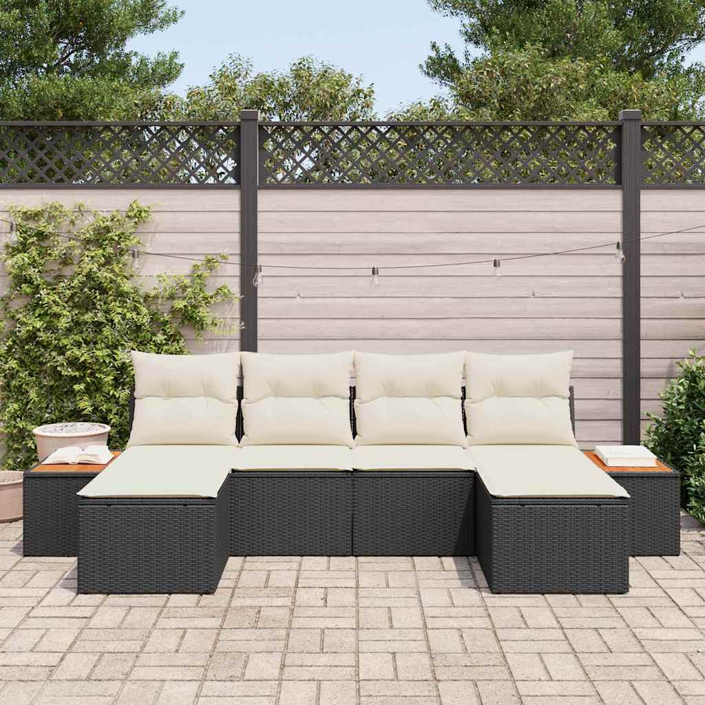 Gartensofa-set mit Kissen 6 pcs Schwarz und Creme Poly Rattan