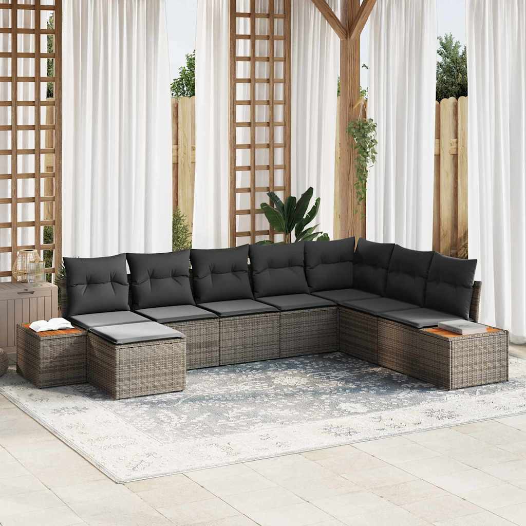 Gartensofa-set mit Kissen 8 pcs Schwarz und Creme Poly Rattan