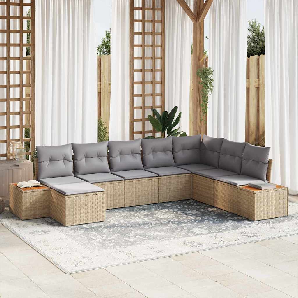 Gartensofa-set mit Kissen 8 pcs Schwarz und Creme Poly Rattan