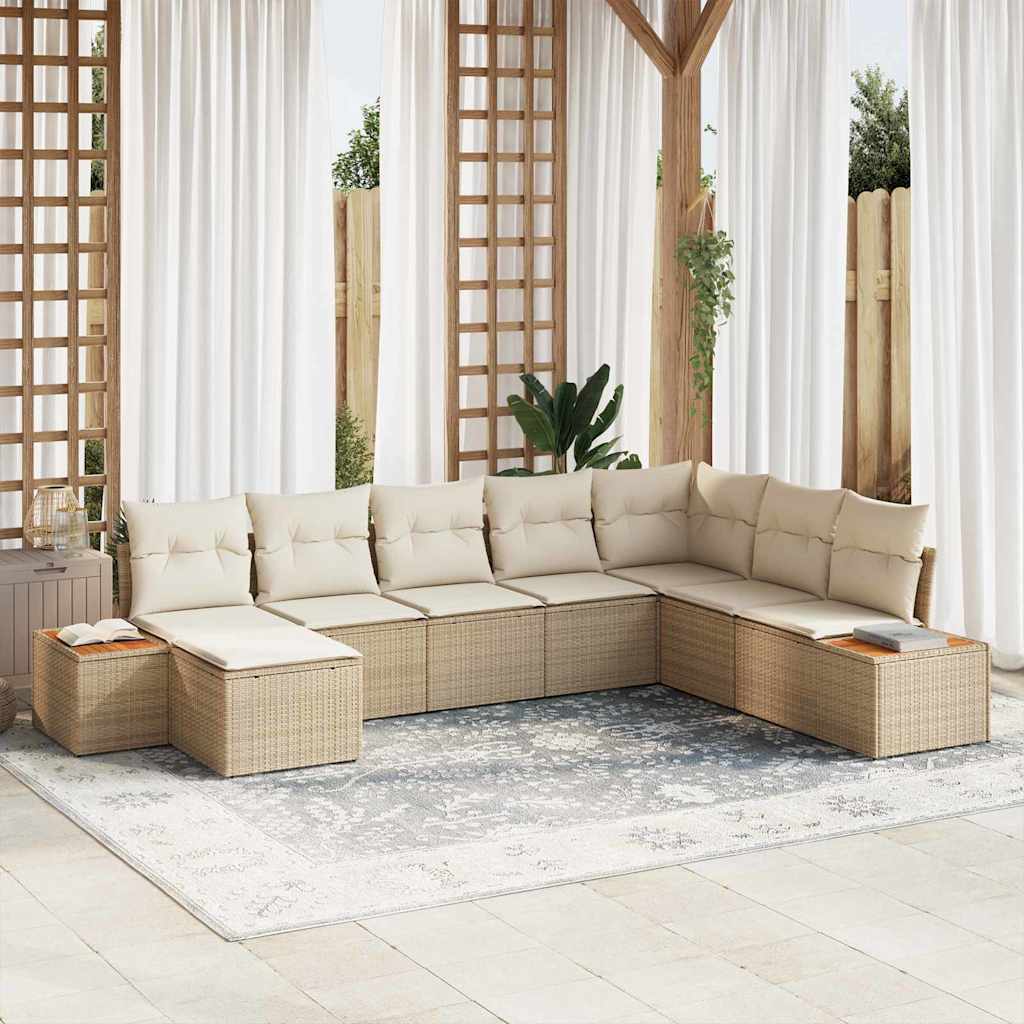Gartensofa-set mit Kissen 8 pcs Schwarz und Creme Poly Rattan