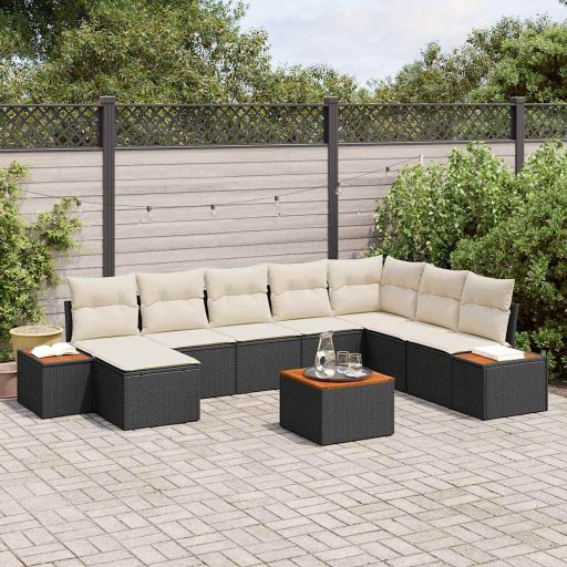 Gartensofa-set mit Kissen 8 pcs Schwarz und Creme Poly Rattan