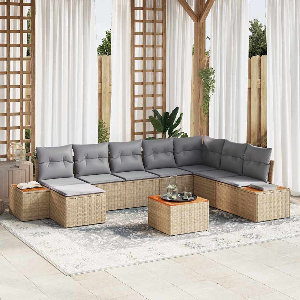 Gartensofa-set mit Kissen 8 pcs Schwarz und Creme Poly Rattan