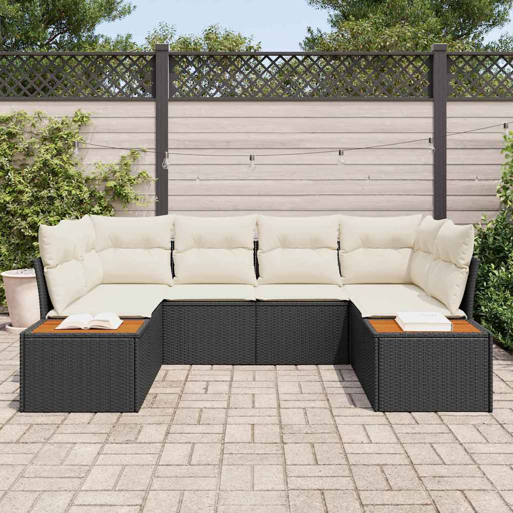 vidaXL Gartensofa-set mit Kissen 6 pcs Schwarz und Creme Polyrattan