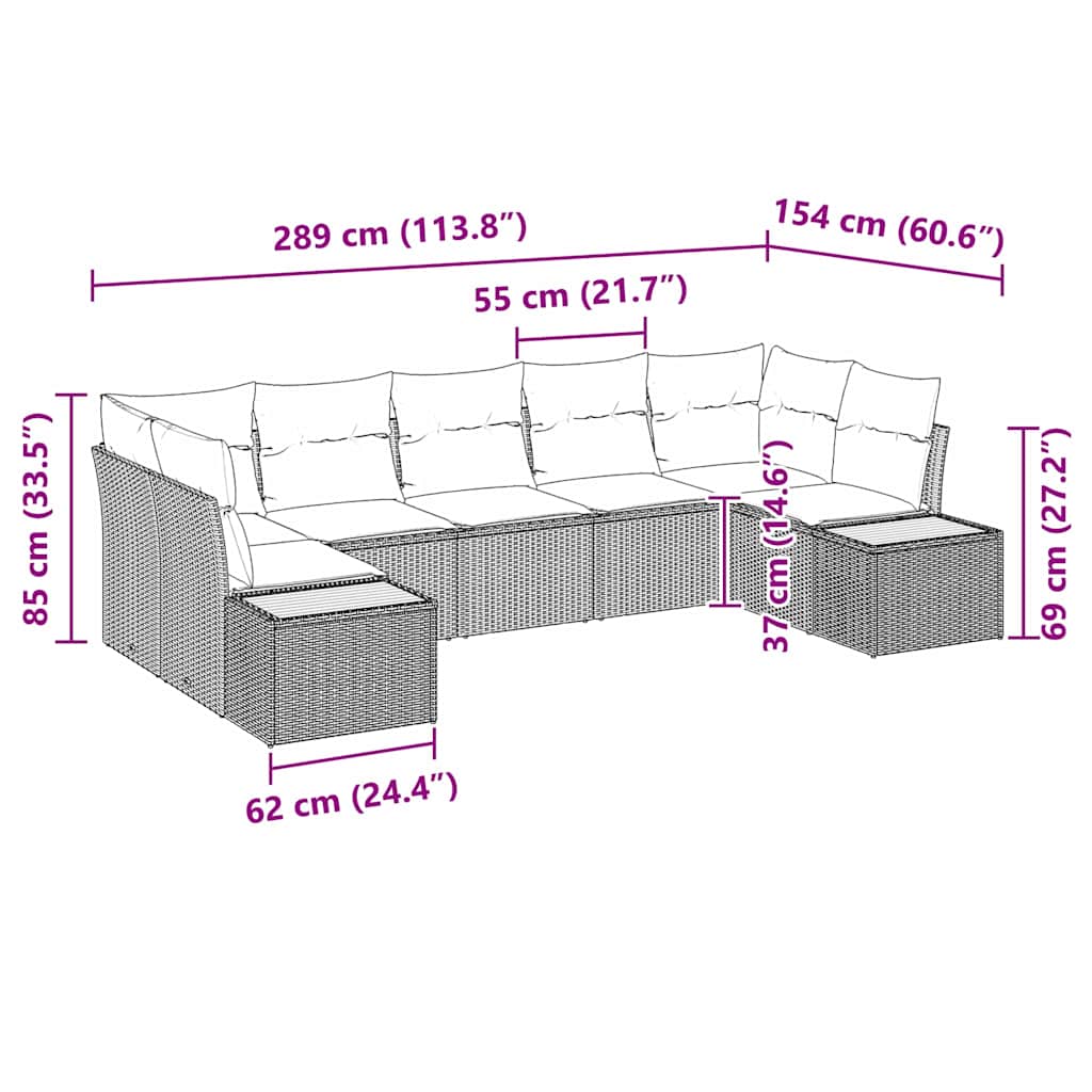 Gartensofa-set mit Kissen 7 pcs Schwarz und Creme Polyrattan