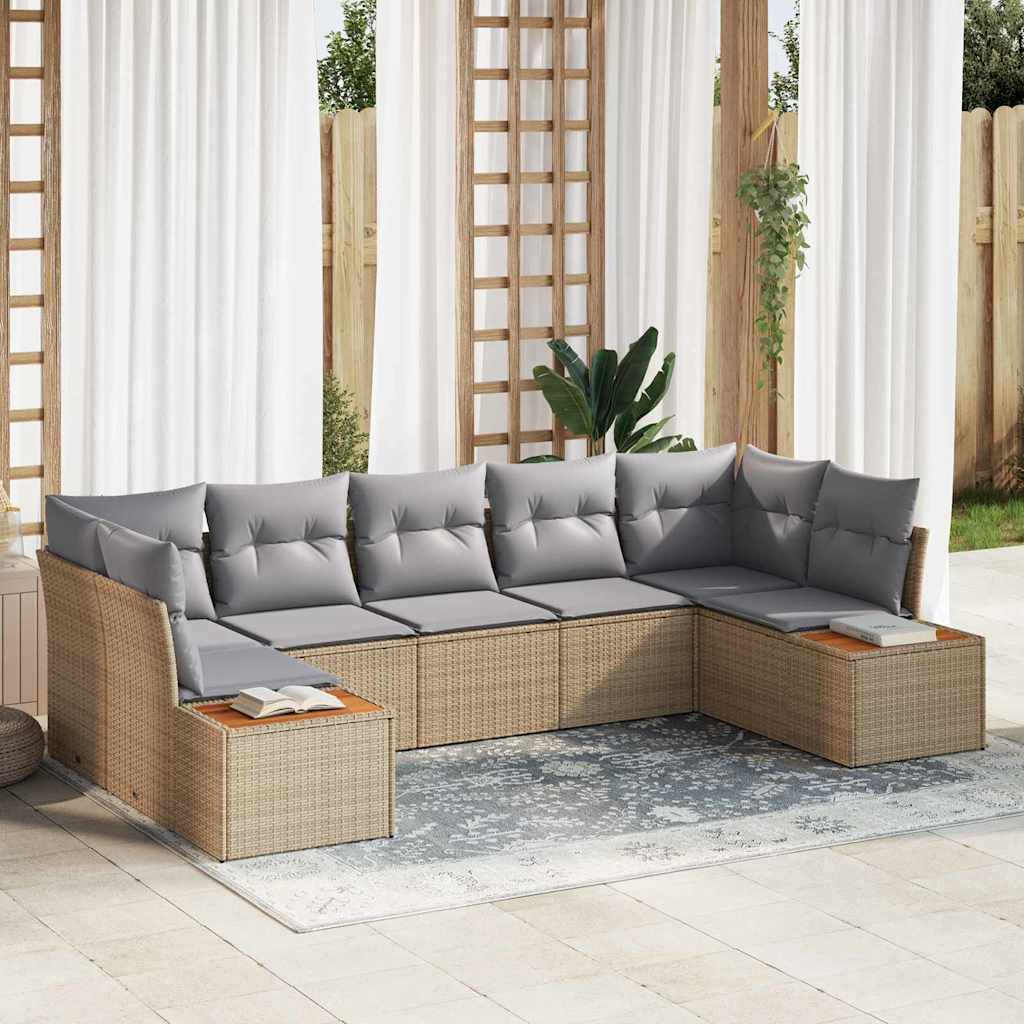 Gartensofa-set mit Kissen 7 pcs Schwarz und Creme Polyrattan