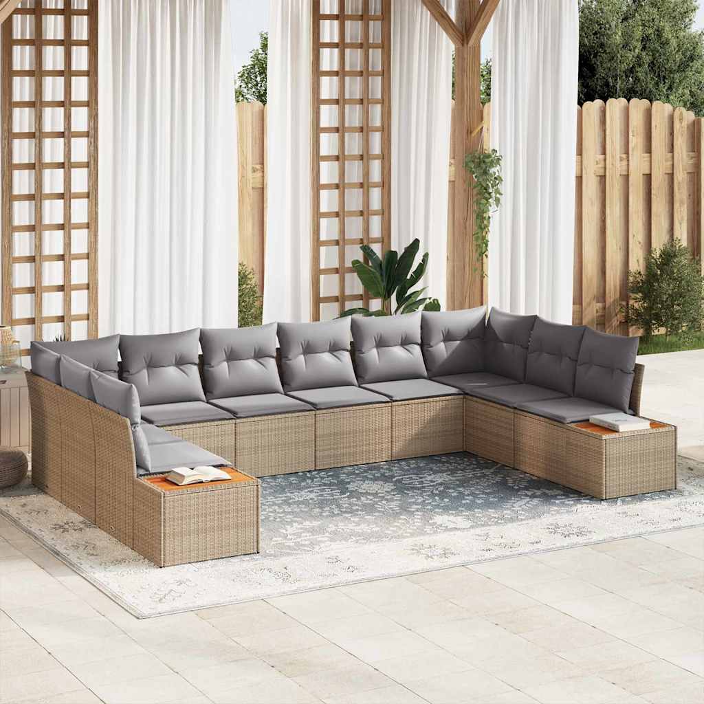 vidaXL Garten-Sofa-Set mit Kissen 10 pcs Schwarz und Creme Poly Rattan
