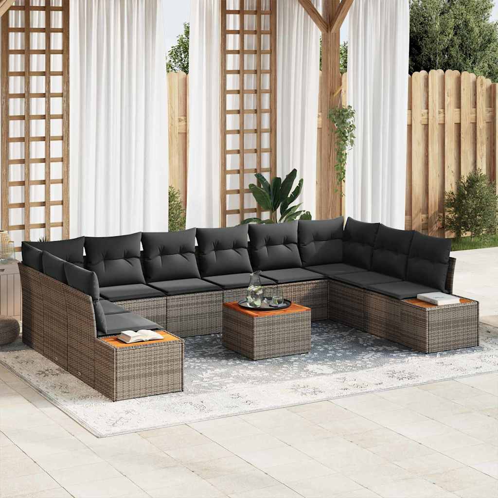 vidaXL Garten-Sofa-Set mit Kissen 10 pcs Schwarz und Creme Poly Rattan