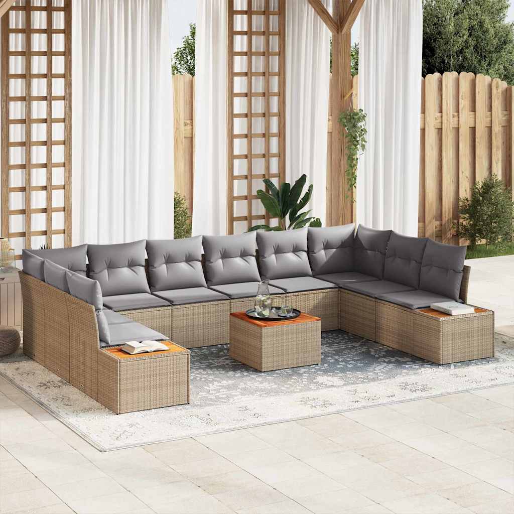 vidaXL Garten-Sofa-Set mit Kissen 10 pcs Schwarz und Creme Poly Rattan