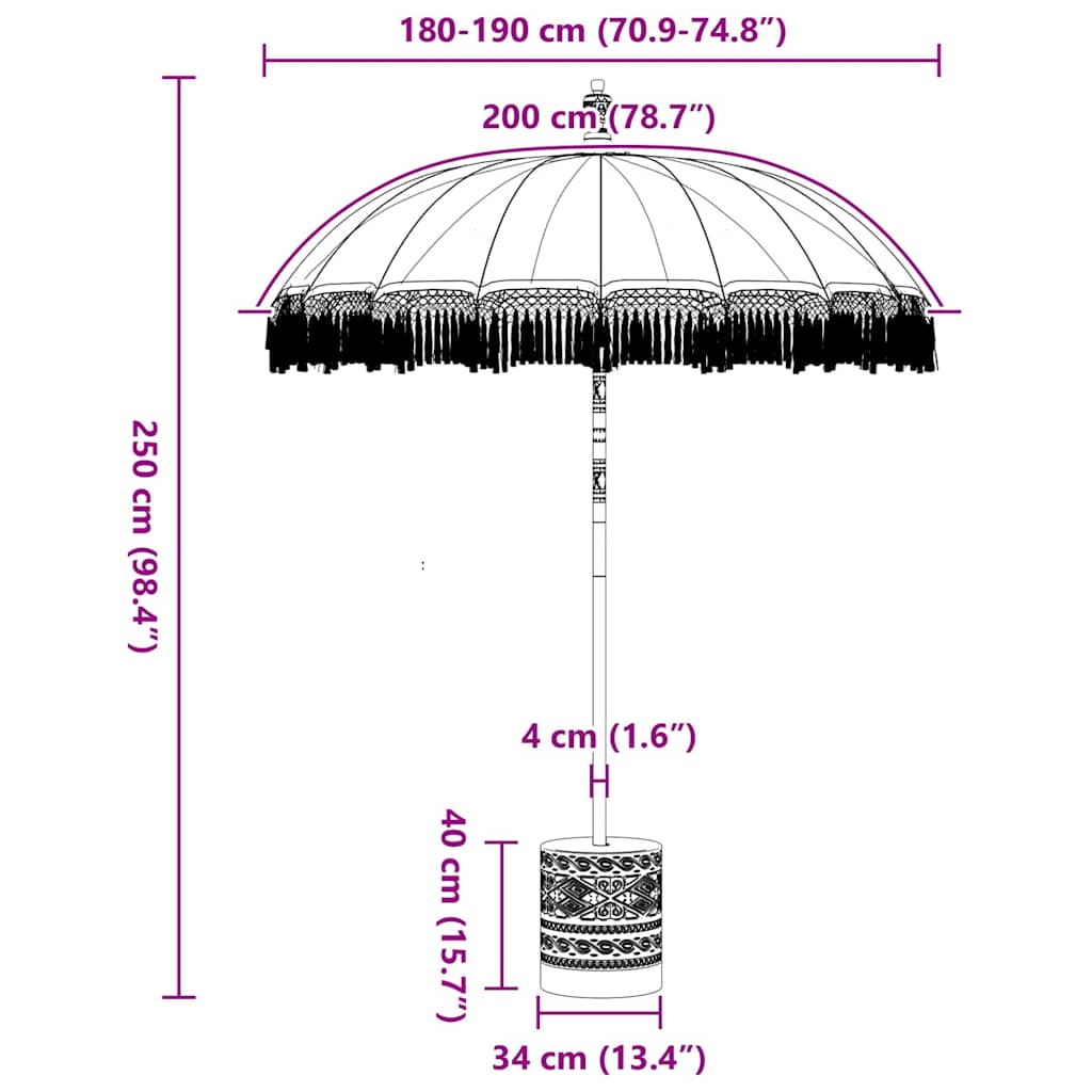 vidaXL Balinesischer Sonnenschirm Creme 180-190 cm