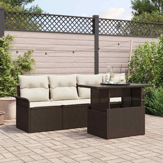 Gartensofa-set mit Kissen 5 pcs Schwarz Poly Rattan