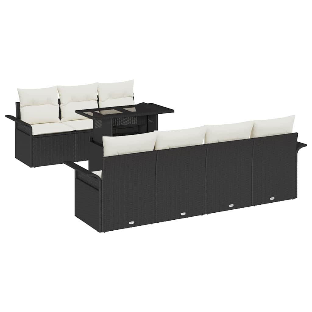 Gartensofa-set mit Kissen 8 pcs Schwarz Poly Rattan