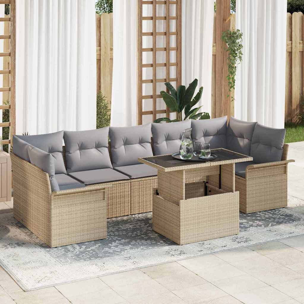 Garten-Sofa-Set mit Kissen 8 pcs Schwarz Poly Rattan