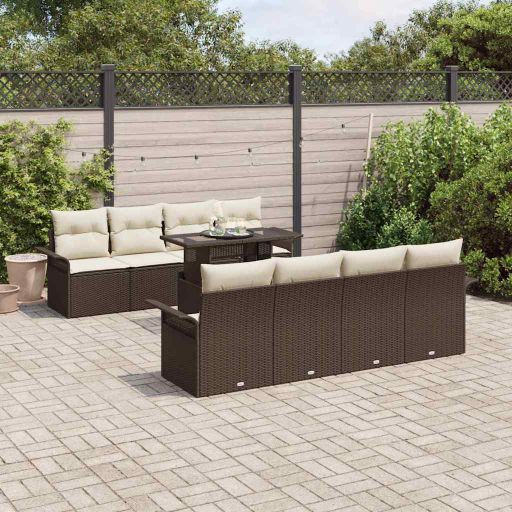 Garten-Sofa-Set mit Kissen 9 pcs Schwarz Poly Rattan