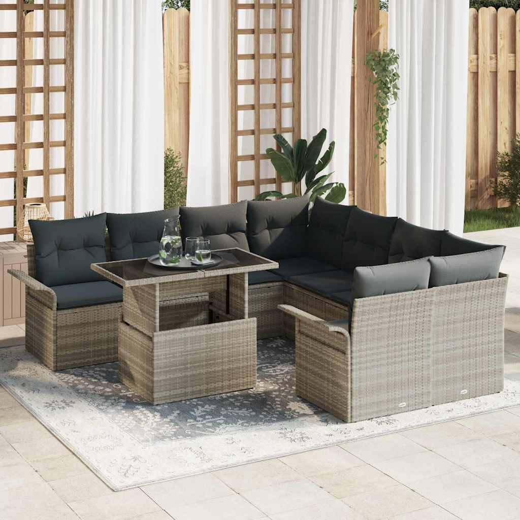 Gartensofa-set mit Kissen 9 pcs Schwarz Poly Rattan