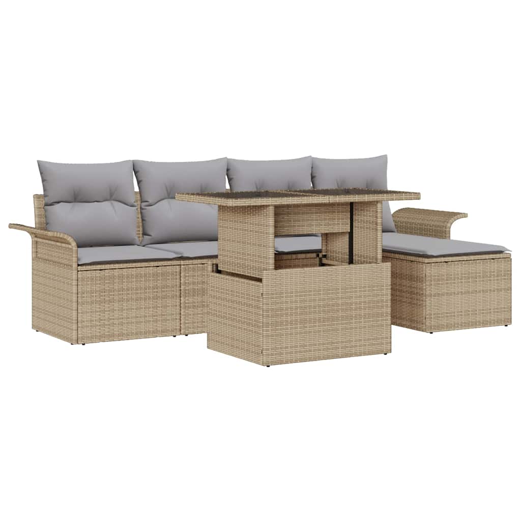 Garten-Sofa-Set mit Kissen 6 pcs Schwarz Poly Rattan