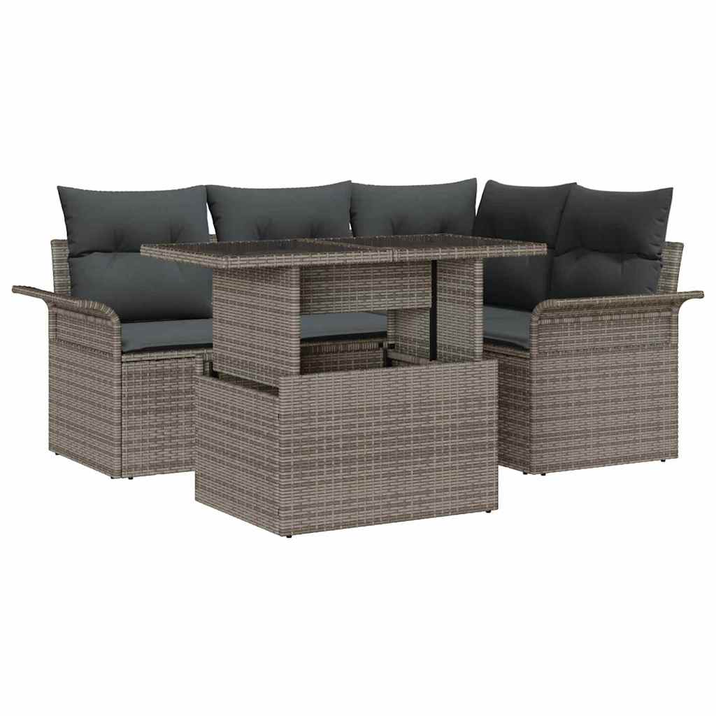 Garten-Sofa-Set mit Kissen 5 pcs Schwarz Poly Rattan