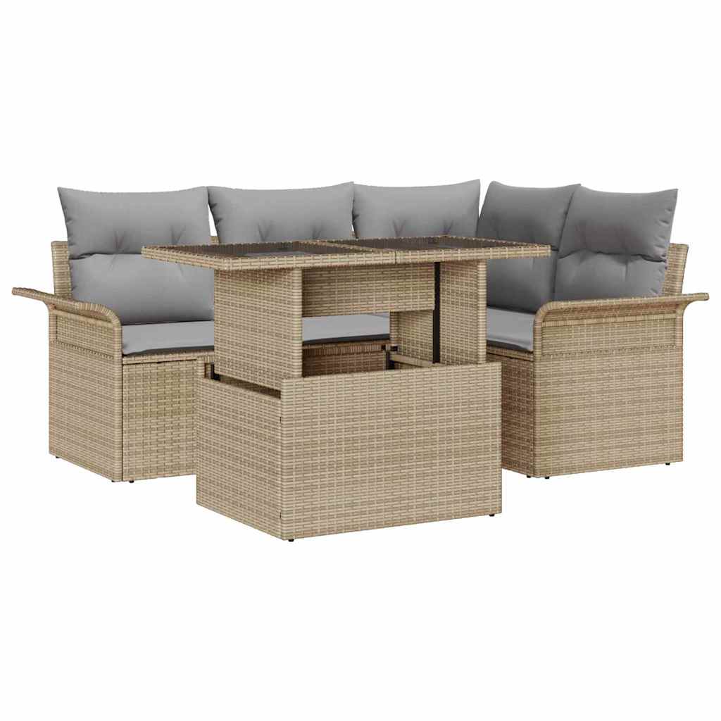 Garten-Sofa-Set mit Kissen 5 pcs Schwarz Poly Rattan