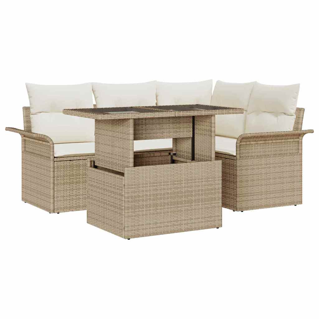 Garten-Sofa-Set mit Kissen 5 pcs Schwarz Poly Rattan