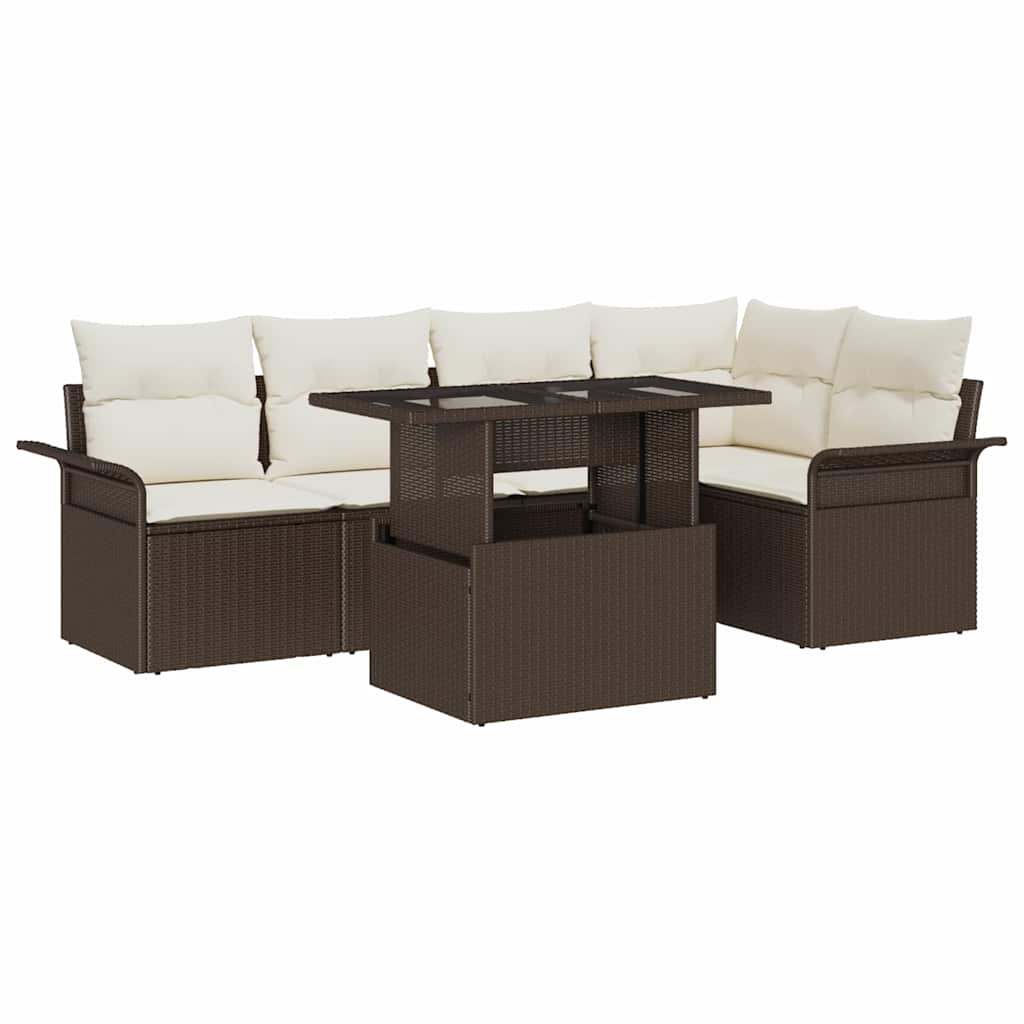 Garten-Sofa-Set mit Kissen 6 pcs Schwarz Poly Rattan
