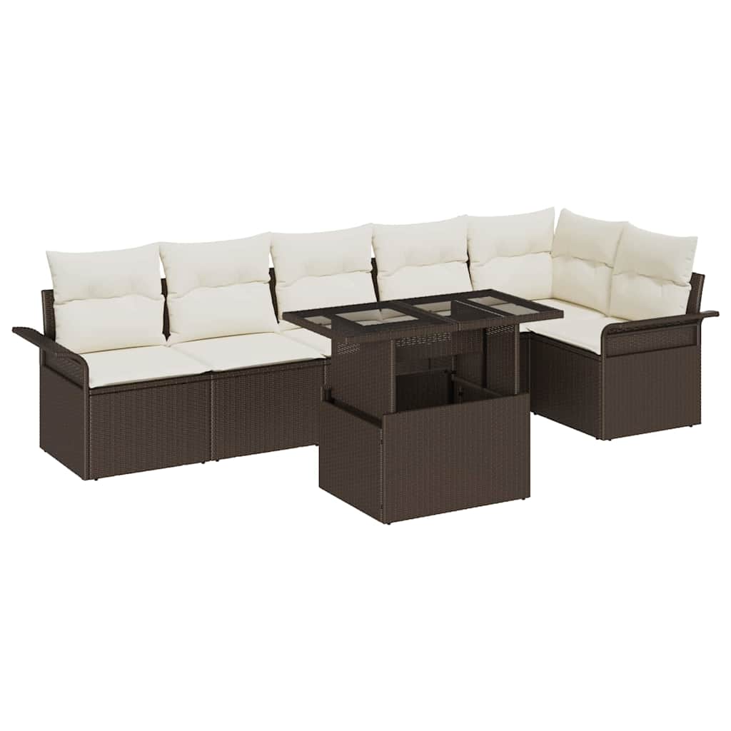 Garten-Sofa-Set mit Kissen 7 pcs Schwarz Poly Rattan