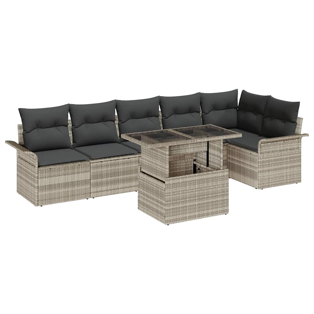 Garten-Sofa-Set mit Kissen 7 pcs Schwarz Poly Rattan