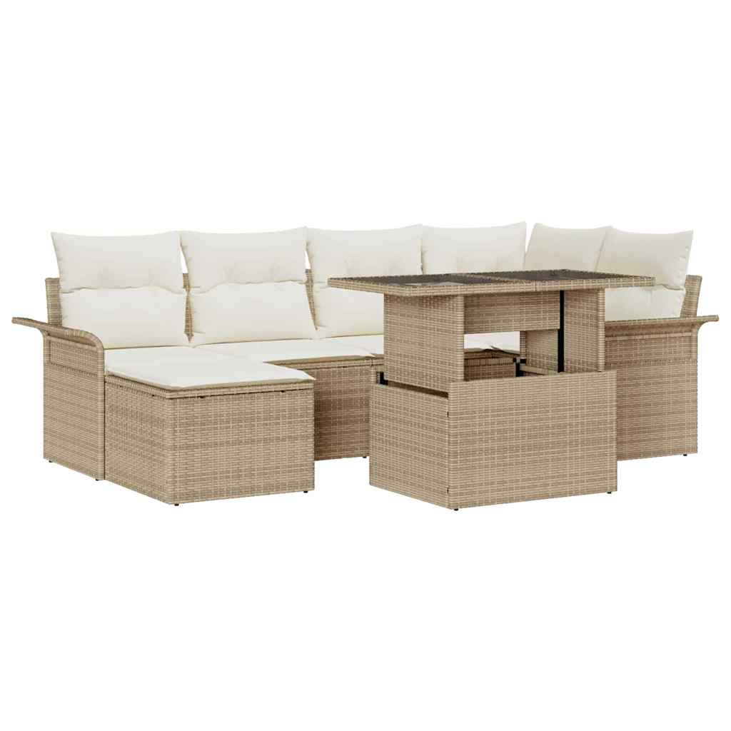 Garten-Sofa-Set mit Kissen 7 pcs Schwarz Poly Rattan