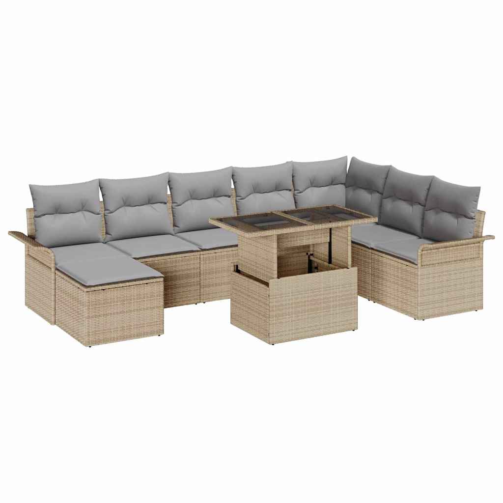 Garten-Sofa-Set mit Kissen mit Speicher 9 pcs Schwarz und Creme