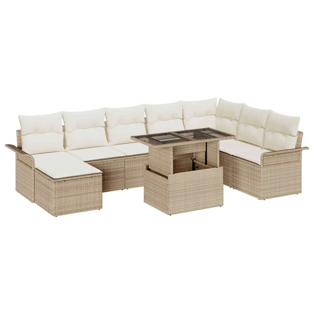 Garten-Sofa-Set mit Kissen mit Speicher 9 pcs Schwarz und Creme