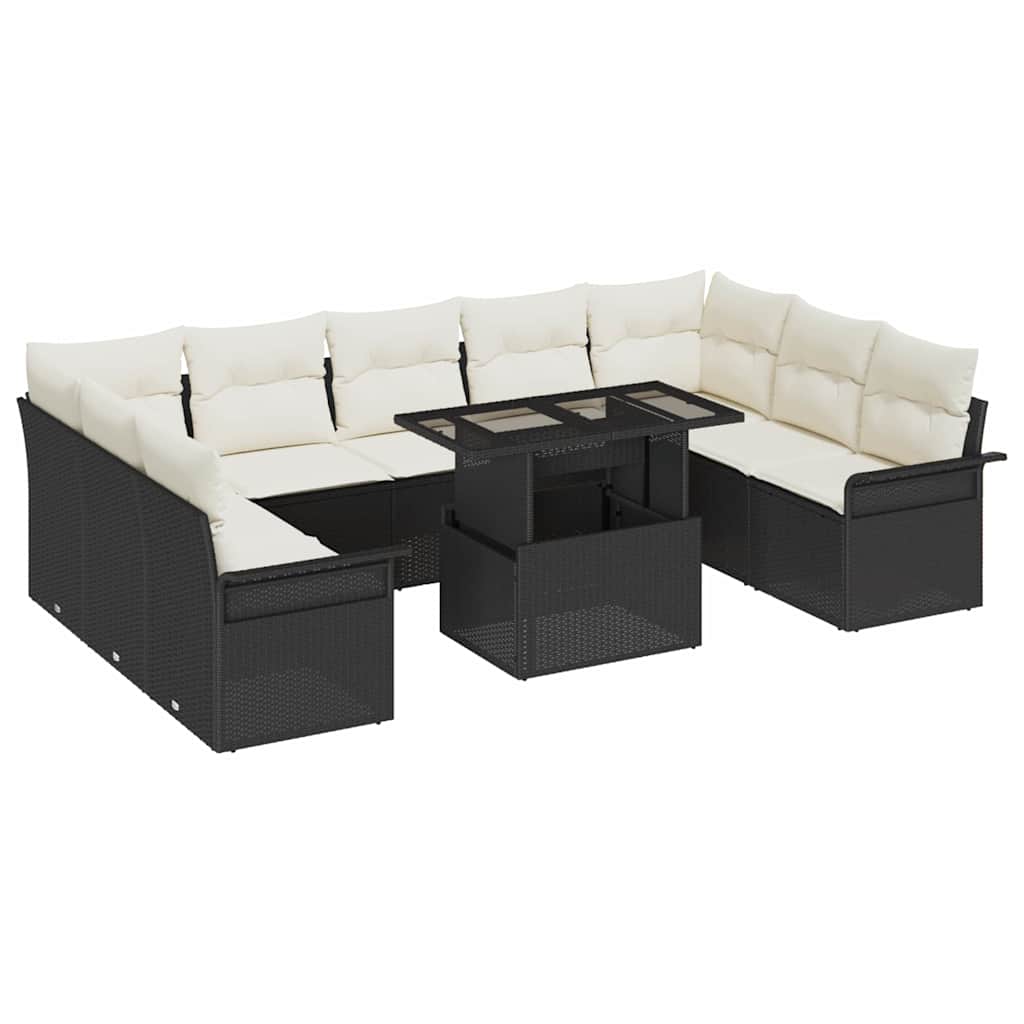 vidaXL Garten-Sofa-Set mit Kissen 10 pcs Schwarz Poly Rattan