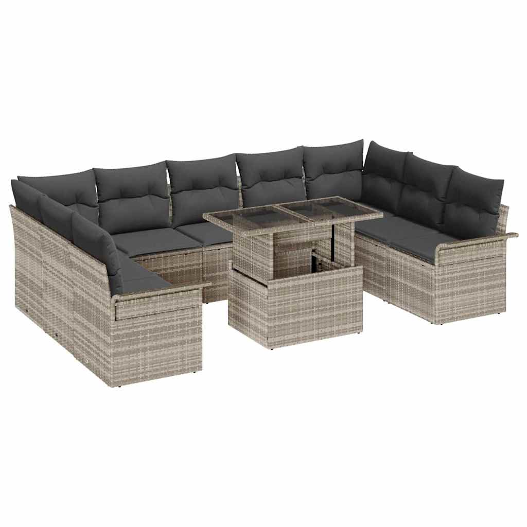 Garten-Sofa-Set mit Kissen 10 pcs Schwarz Poly Rattan
