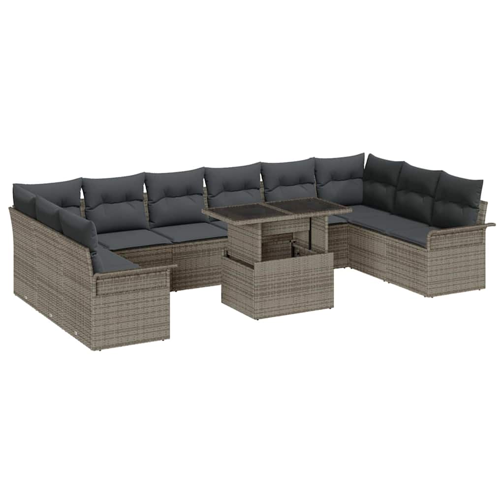 Garten-Sofa-Set mit Kissen 11 pcs Schwarz Poly Rattan
