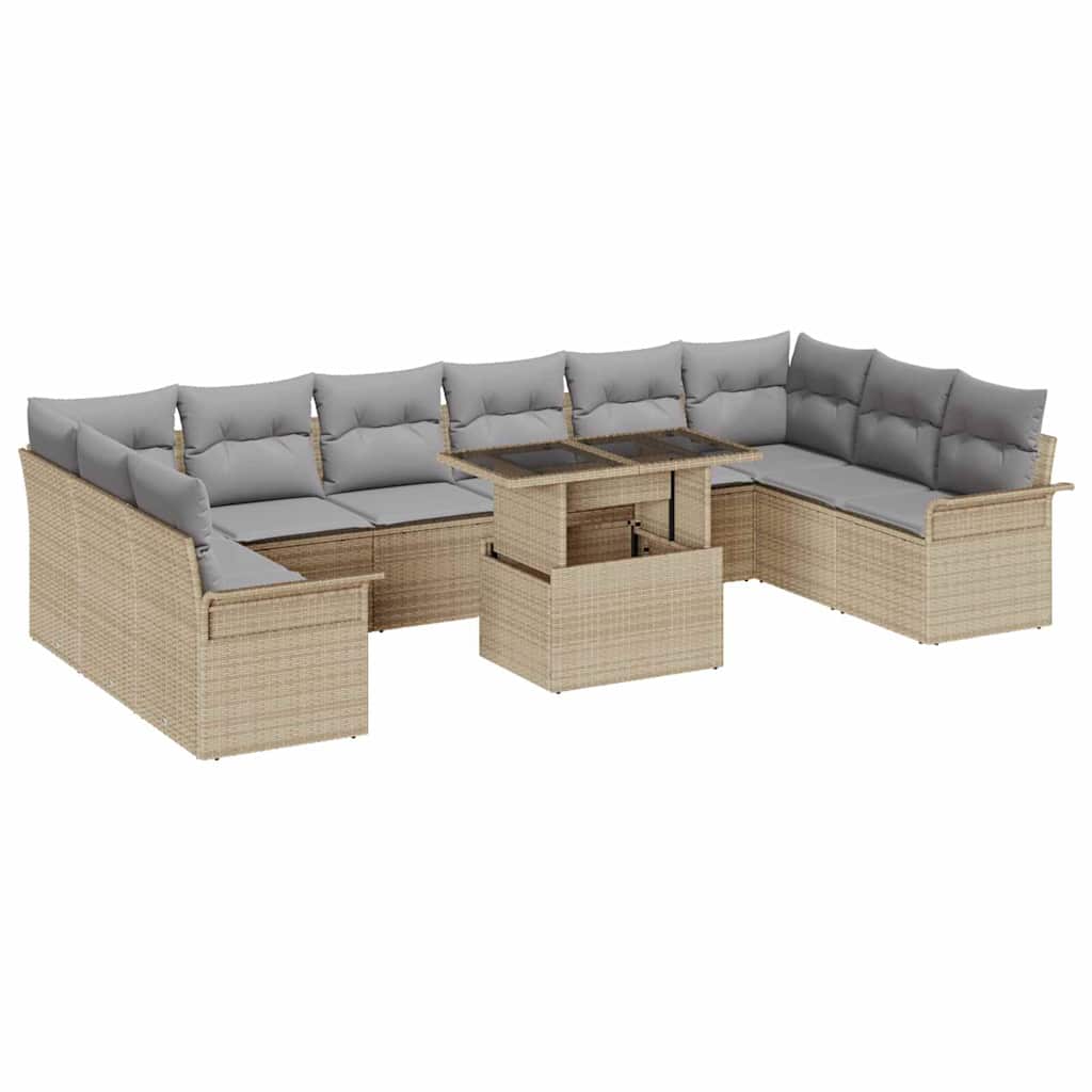 Garten-Sofa-Set mit Kissen 11 pcs Schwarz Poly Rattan