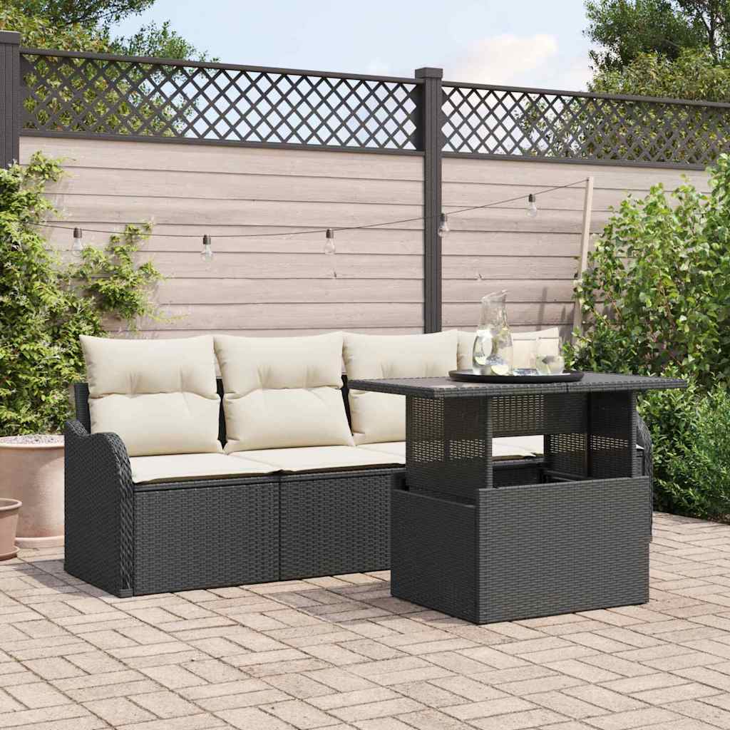 vidaXL Gartensofa-set mit Kissen mit Kissen 5 pcs Schwarz Poly Rattan