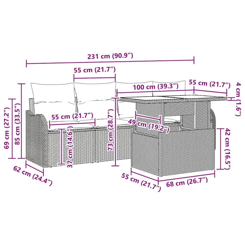 Gartensofa-set mit Kissen mit Kissen 5 pcs Schwarz Poly Rattan
