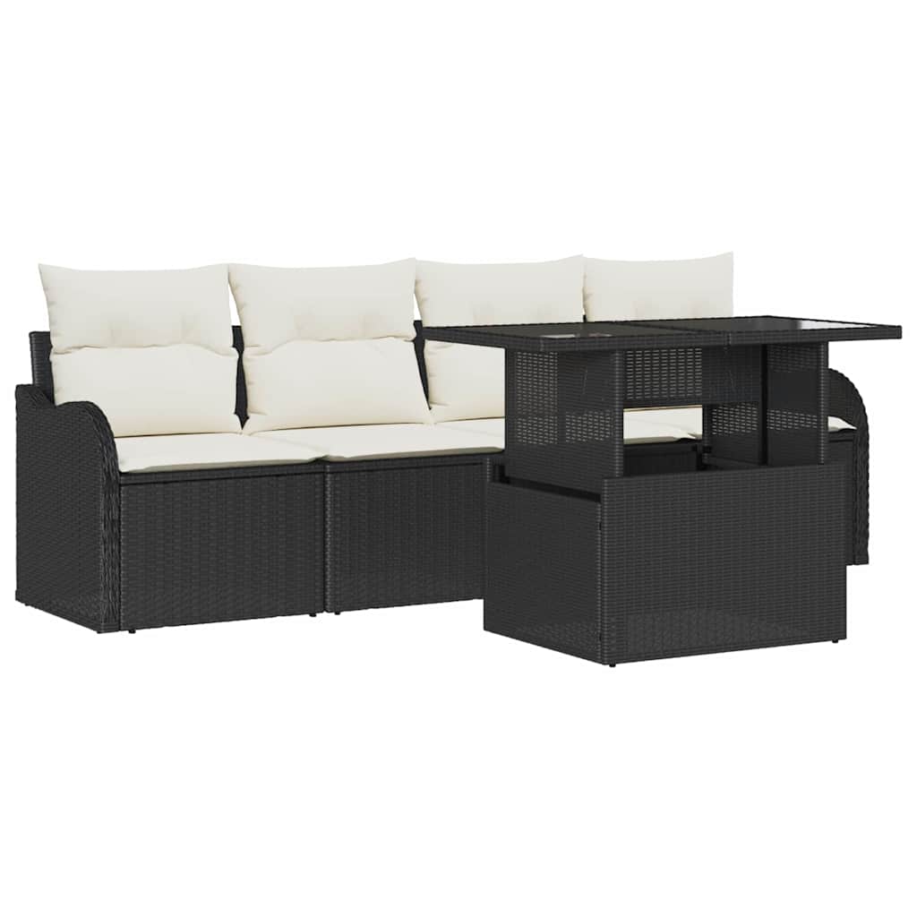 vidaXL Gartensofa-set mit Kissen mit Kissen 5 pcs Schwarz Poly Rattan