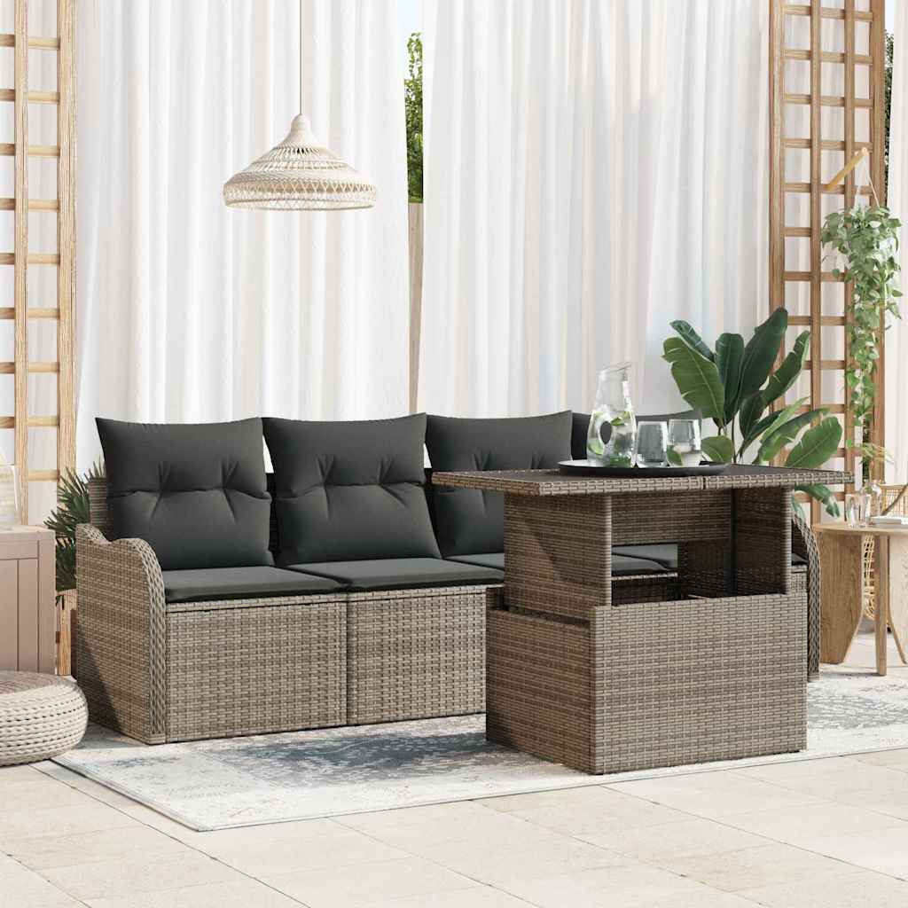 Gartensofa-set mit Kissen mit Kissen 5 pcs Schwarz Poly Rattan