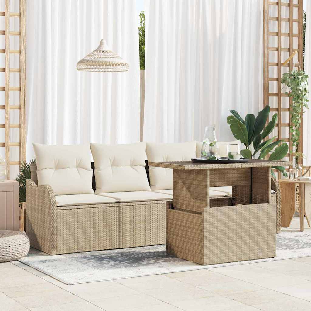 Gartensofa-set mit Kissen mit Kissen 5 pcs Schwarz Poly Rattan
