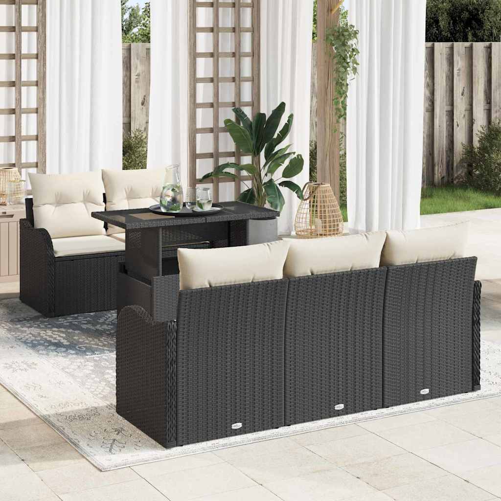 Gartensofa-set mit Kissen mit Kissen 6 pcs Schwarz Poly Rattan