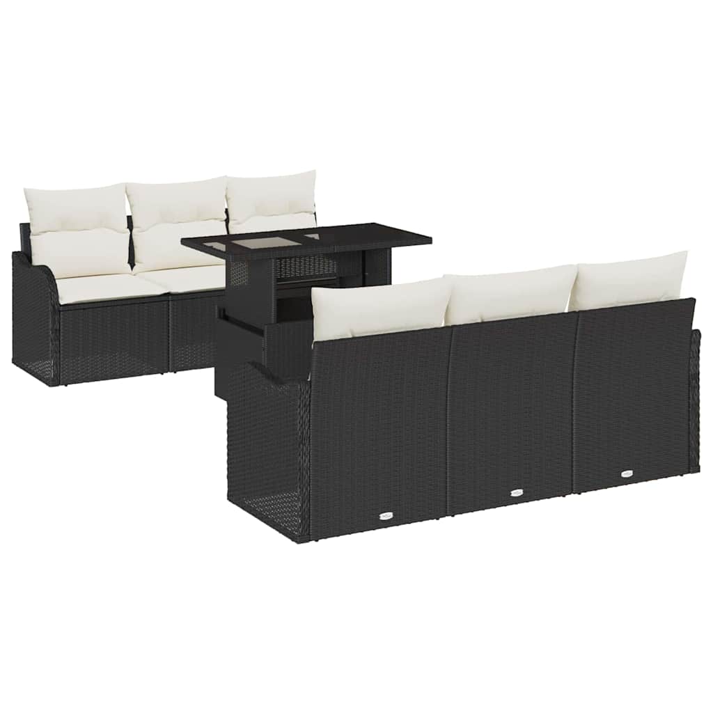 vidaXL Garten-Sofa-Set mit Kissen mit Kissen 7 pcs Schwarz Poly Rattan