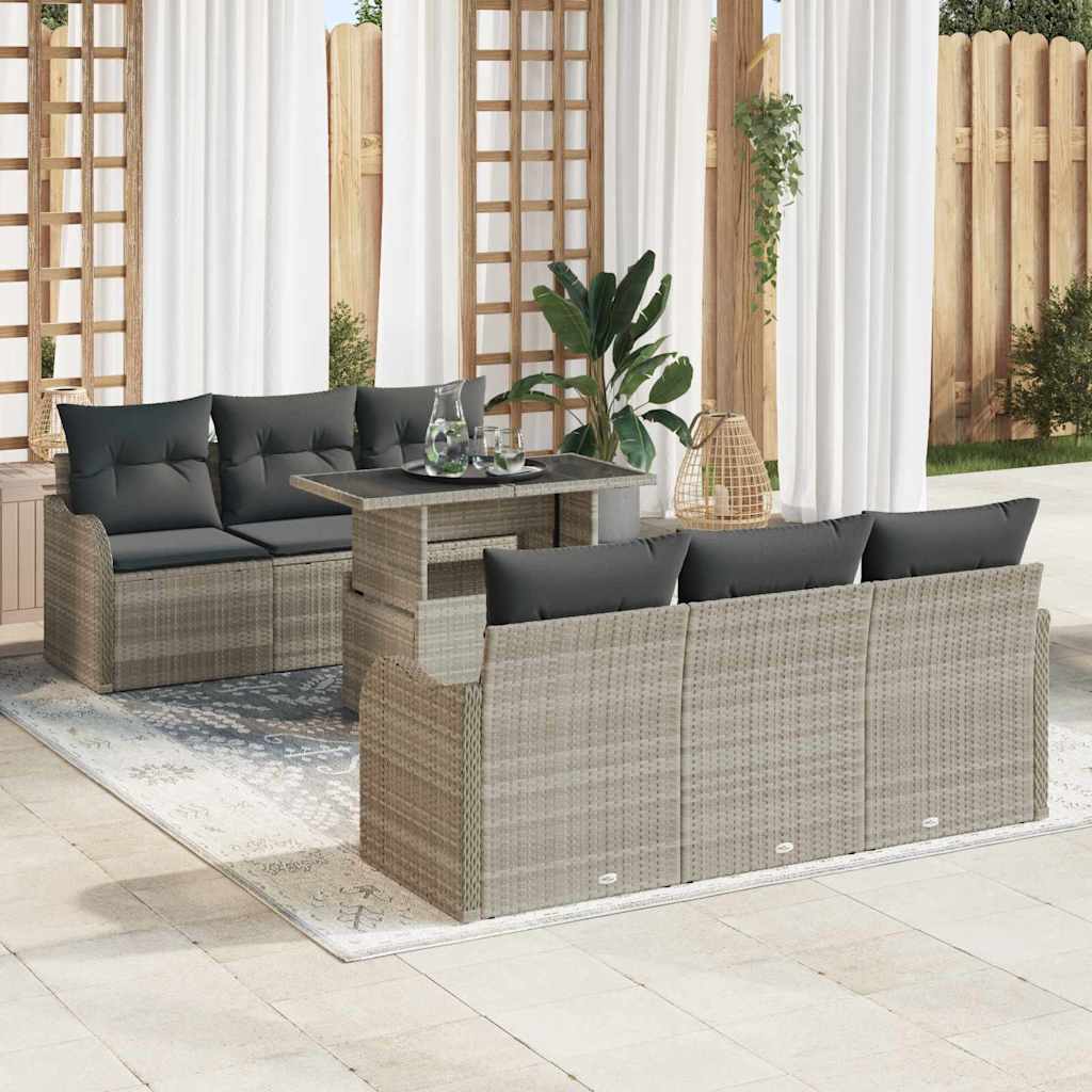 Garten-Sofa-Set mit Kissen mit Kissen 7 pcs Schwarz Poly Rattan