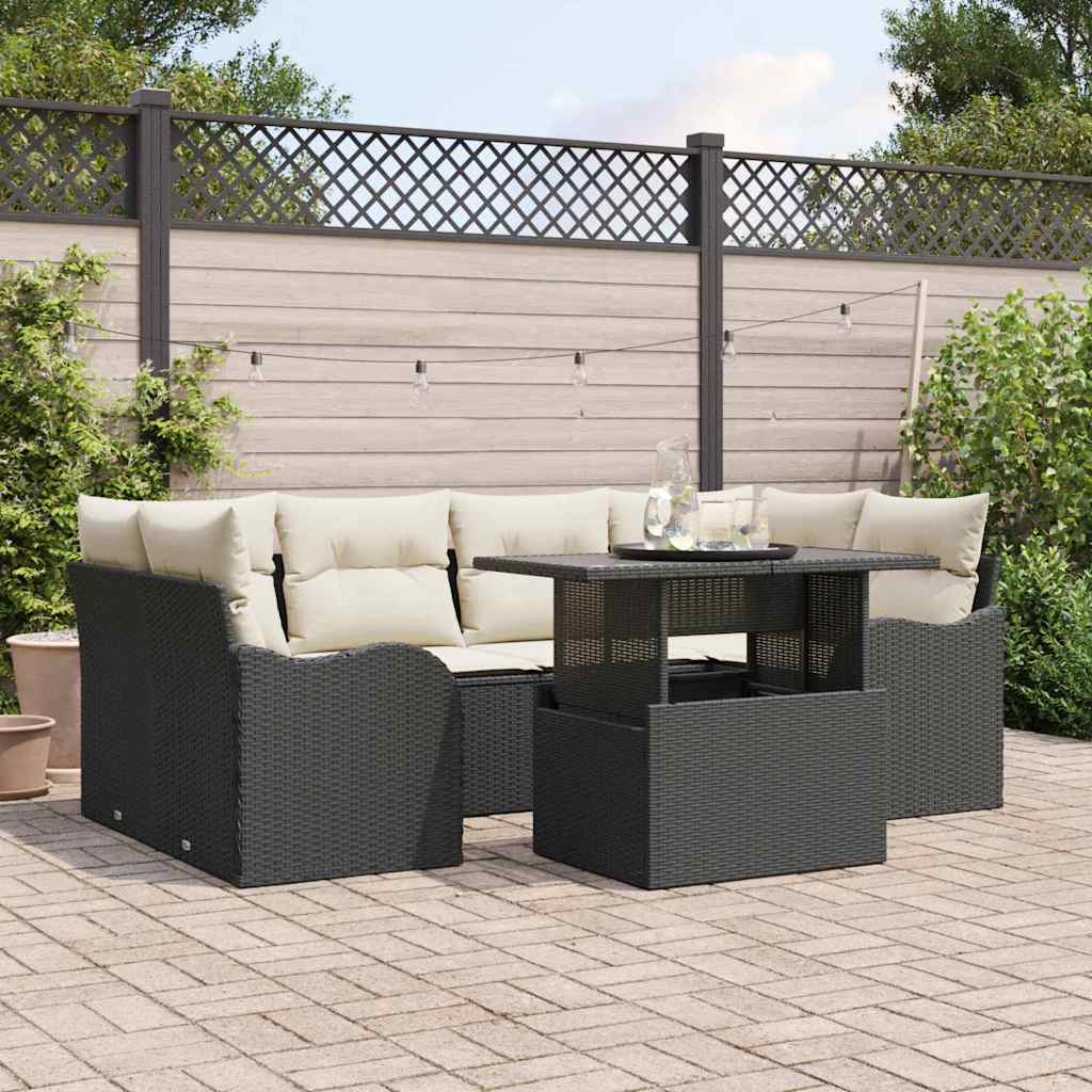 vidaXL Gartensofa-set mit Kissen mit Kissen 7 pcs Schwarz Poly Rattan