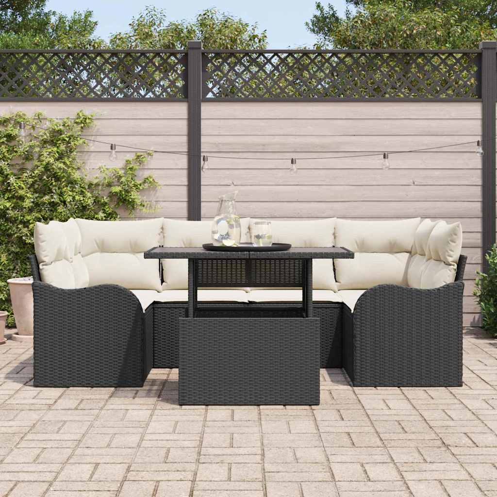 Gartensofa-set mit Kissen mit Kissen 7 pcs Schwarz Poly Rattan